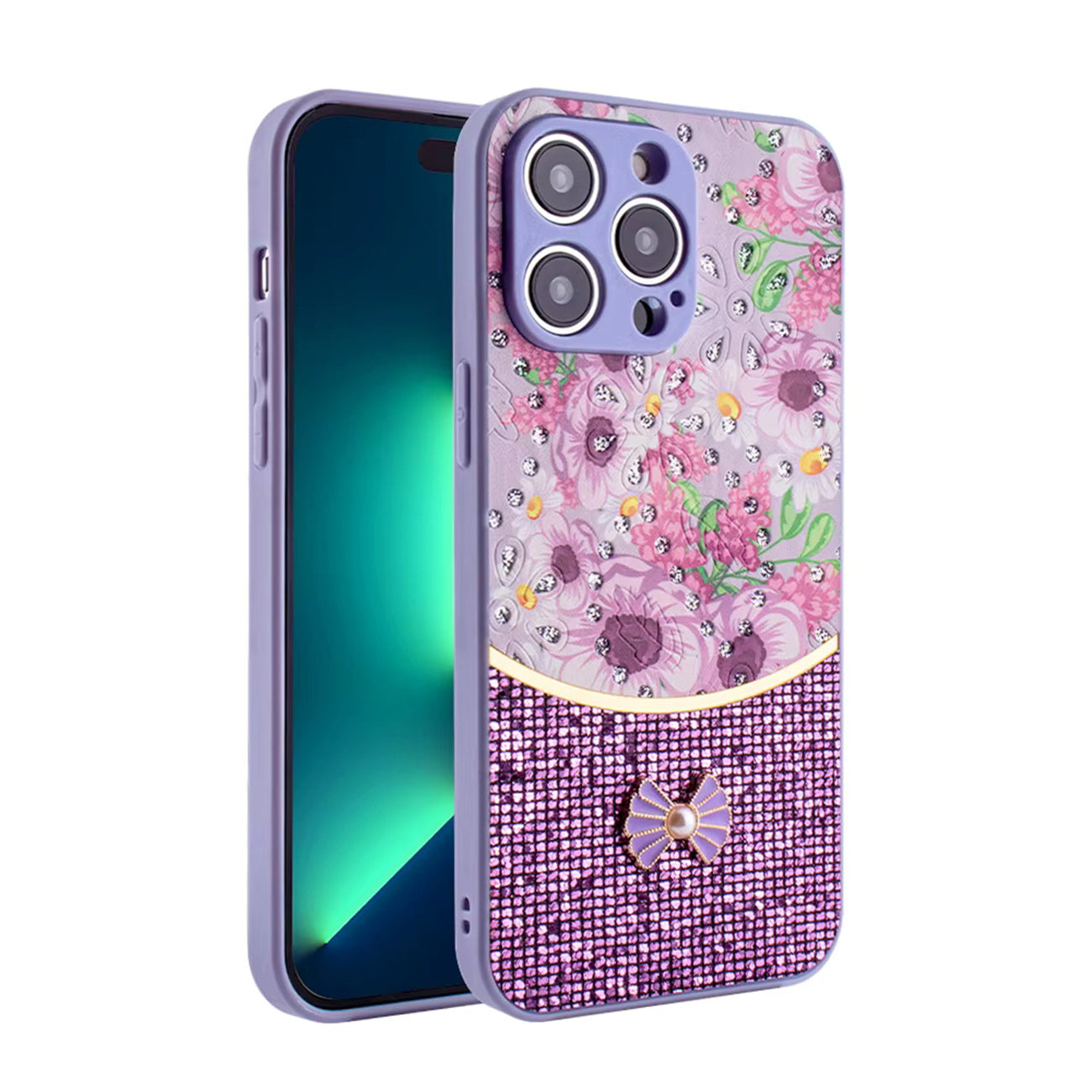 Sparkle Glitter Bling  Phone Case in Purple  With Colorful Cover For iPhone 16 Pro Max